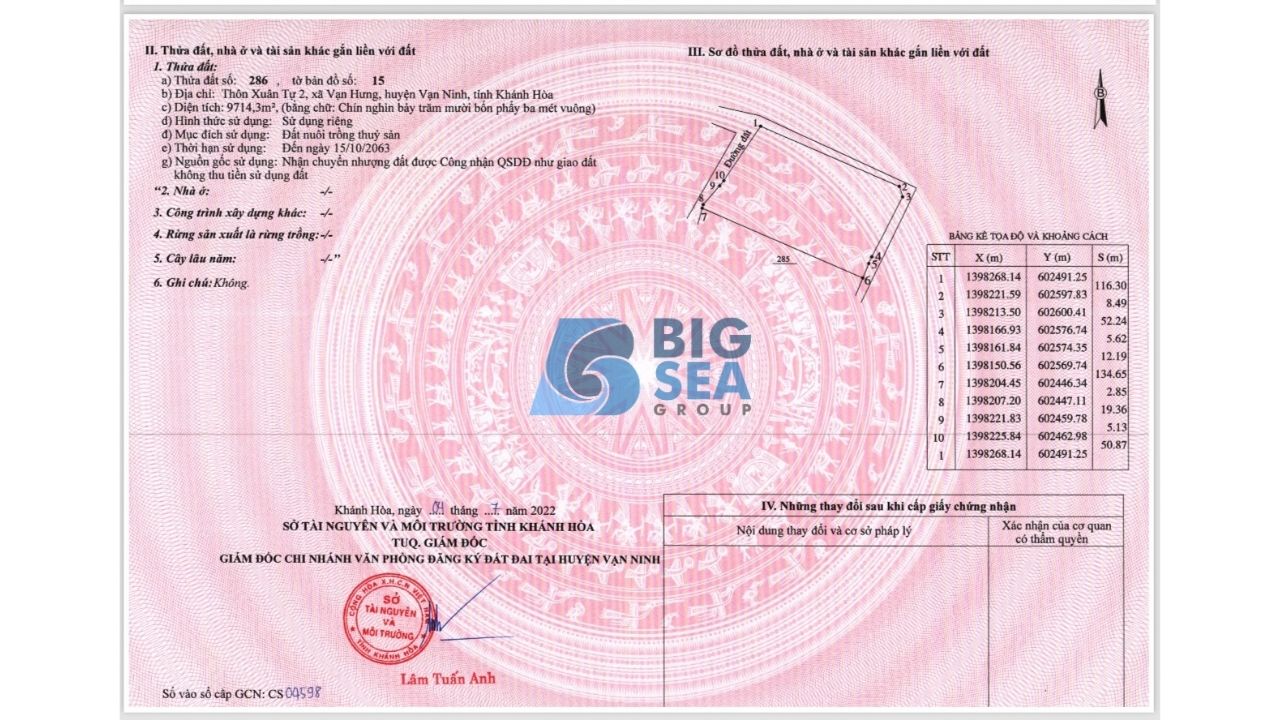 BÃO LŨ YAGI CẦN BÁN GẤP LÔ ĐẤT 9,714.3m2 TẠI VẠN NINH – KHÁNH HÒA